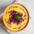 Butternut squash soup recipe with fermented vegetables and sourdough sides